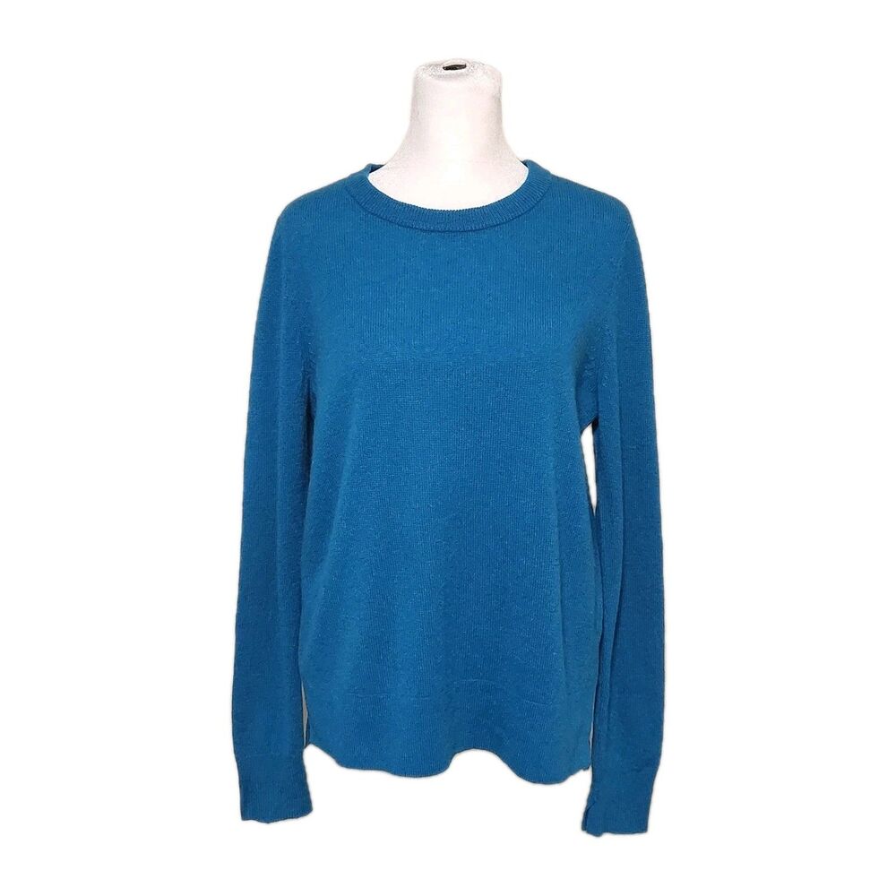 Halogen Teal 100% Cashmere Crewneck Side-Slit Pullover Sweater Women's Medium